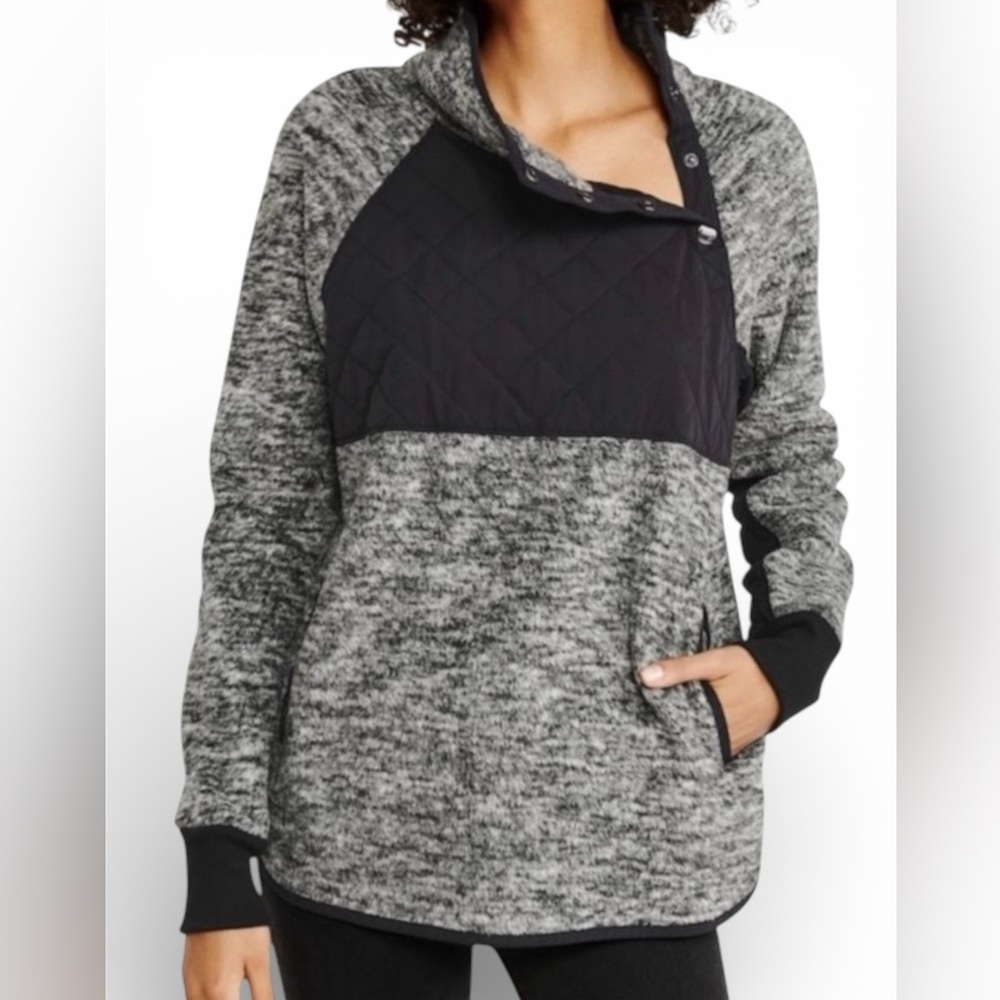 Abercrombie & Fitch Sweater Small Gray Pullover Snap Pocket Quilted Fleece